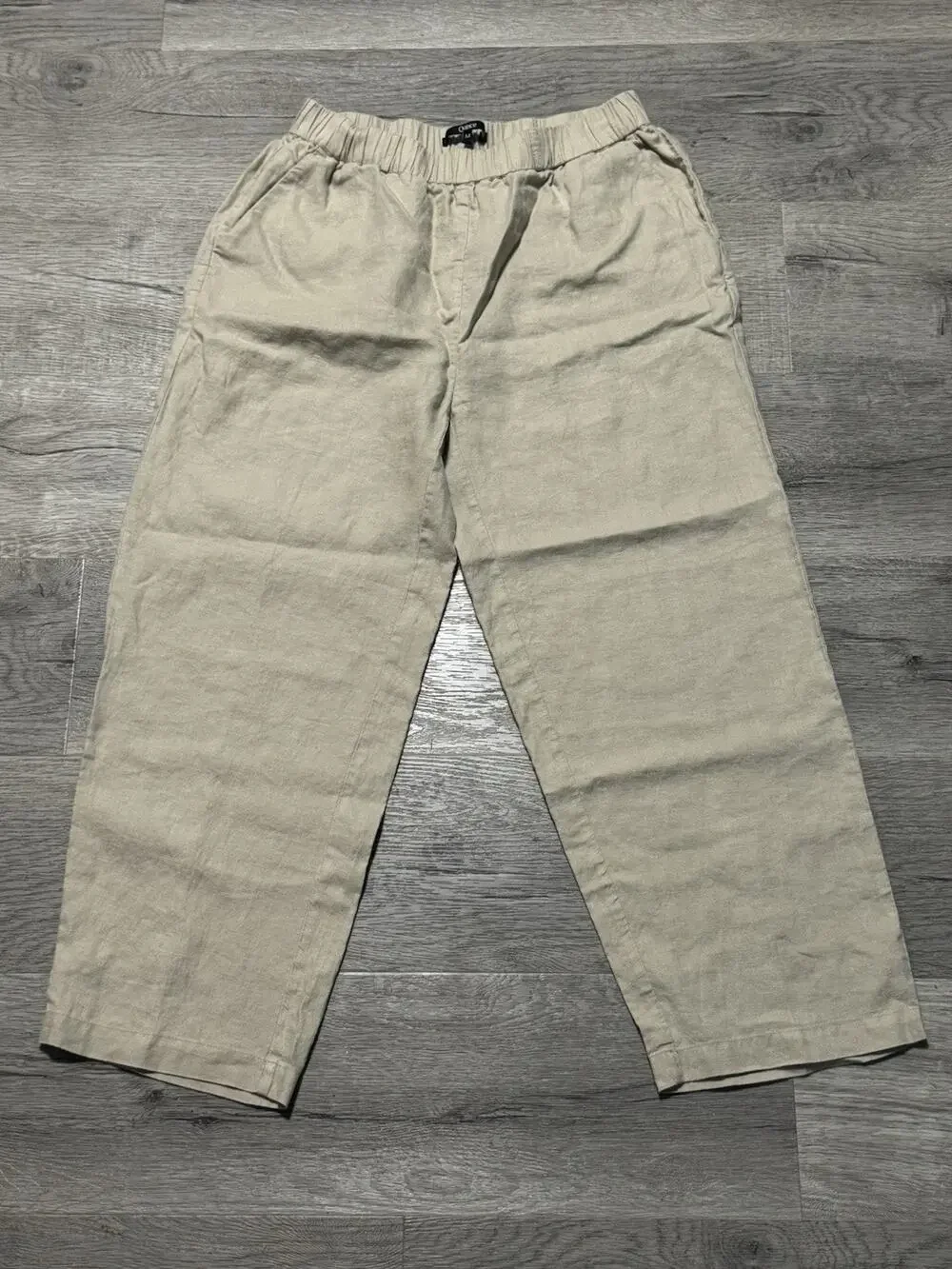 Quince 100% European Linen Pants 25” Womens Medium Tan Khaki Pull On Crop Ankle